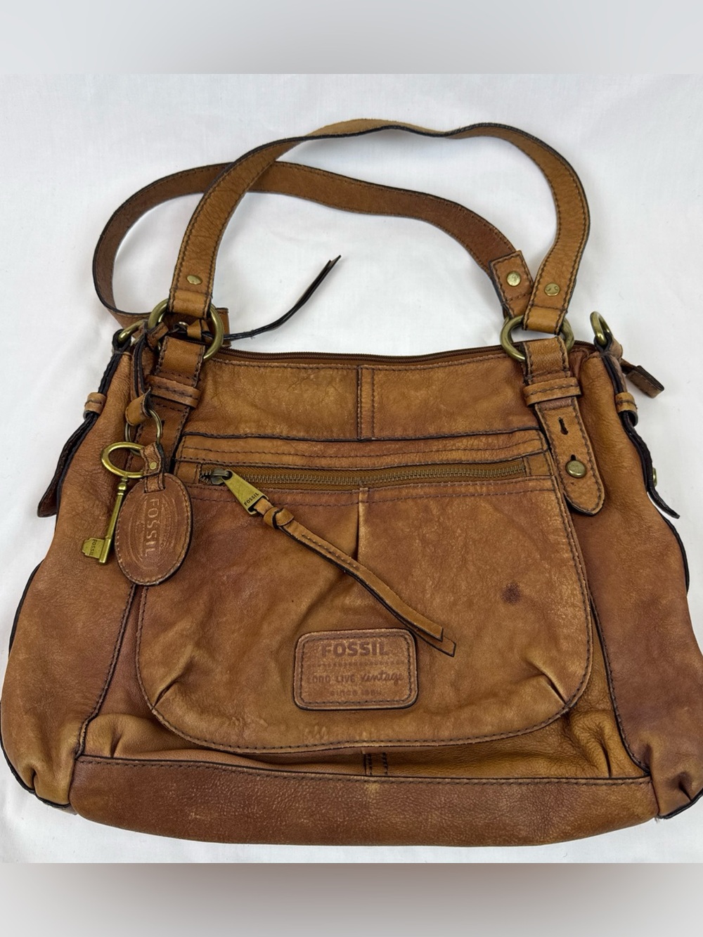 Fossil Brown Leather Shoulder Tote